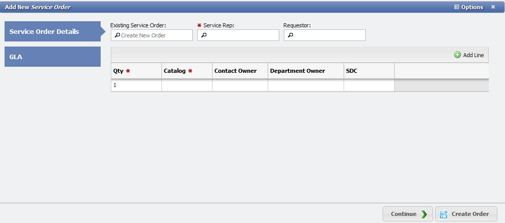Add New Service Order form