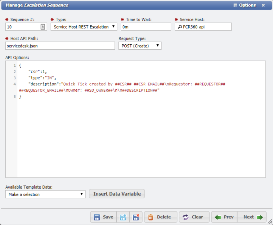 Manage Escalation Sequence form example