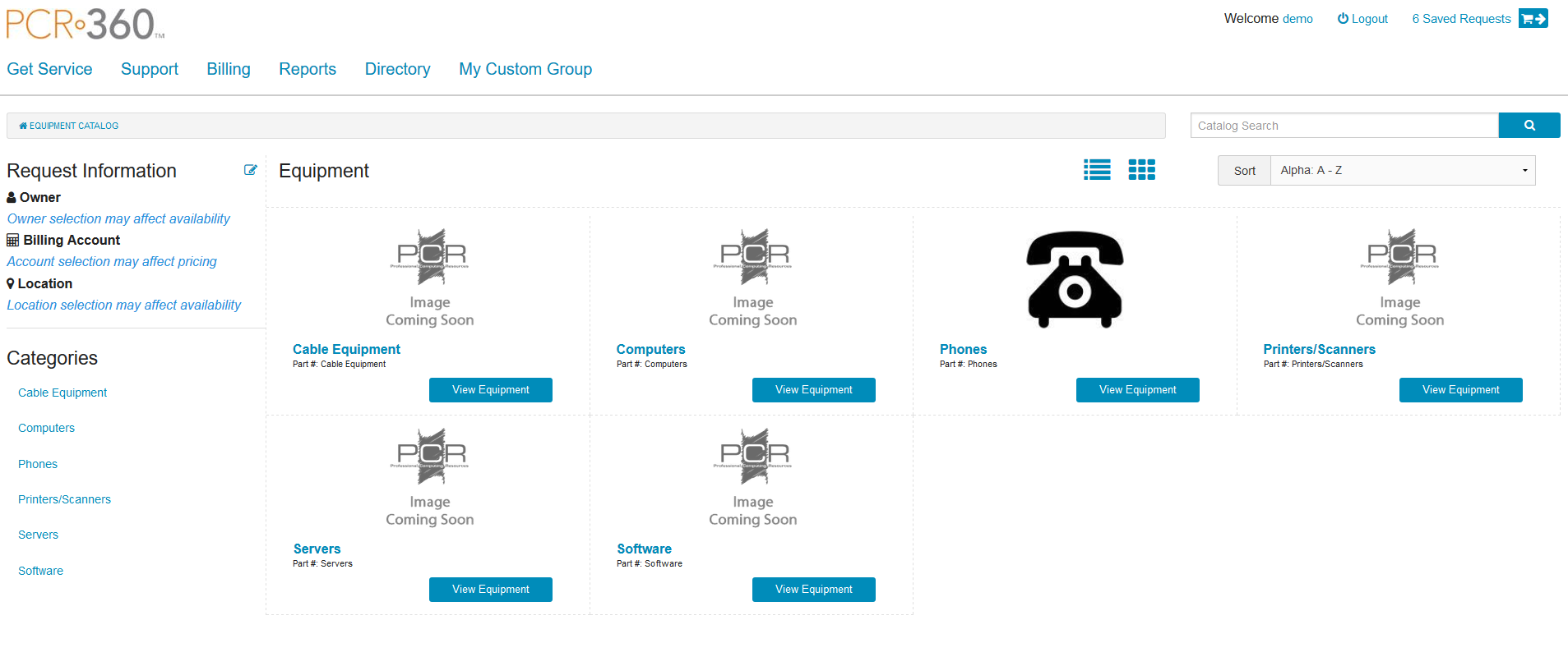 CustomerCenter Equipment Catalog