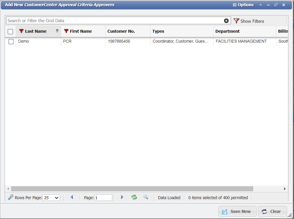 Add New CustomerCenter Approval Criteria Approver picker form example