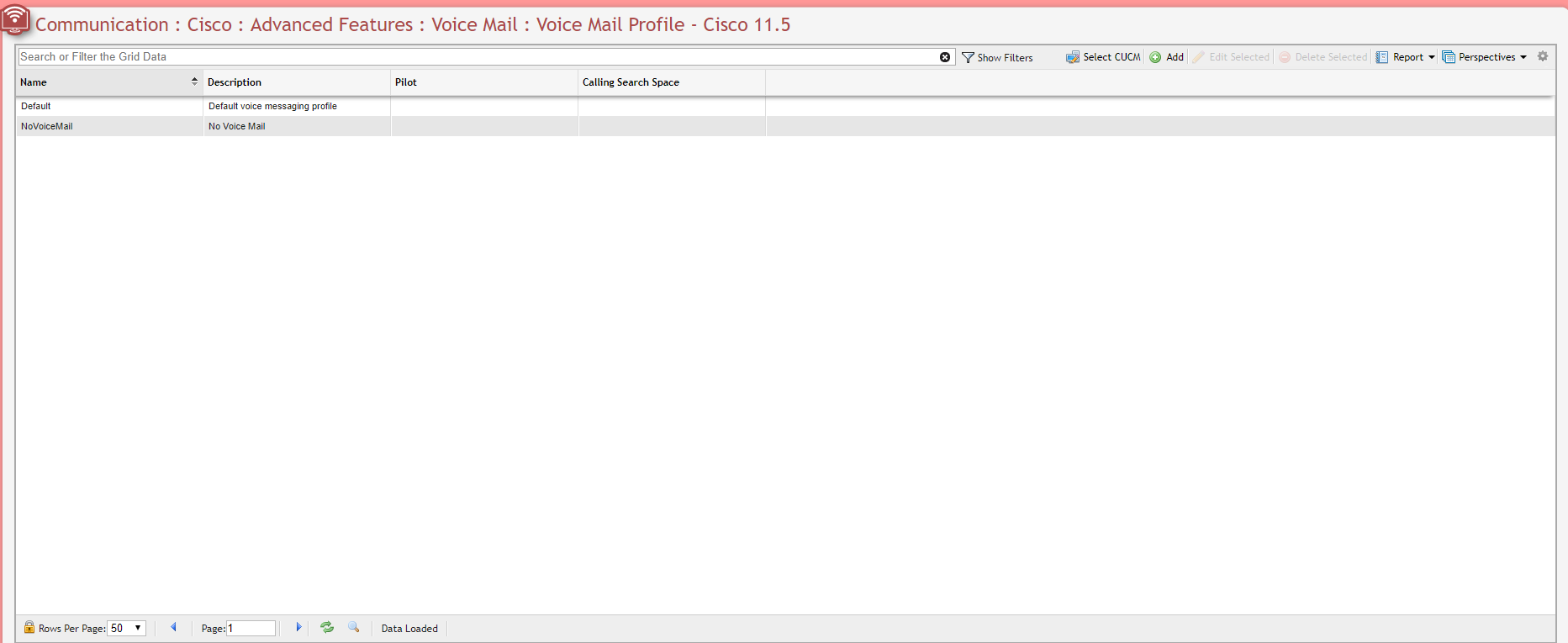 Cisco Voice Mail Profile Grid example