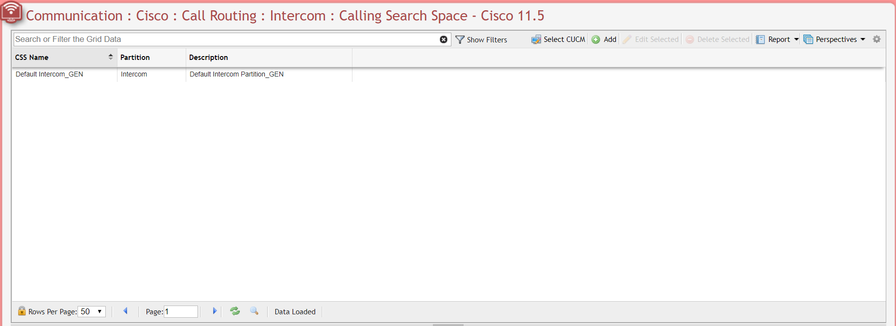 Cisco Intercom Calling Search Space Grid example