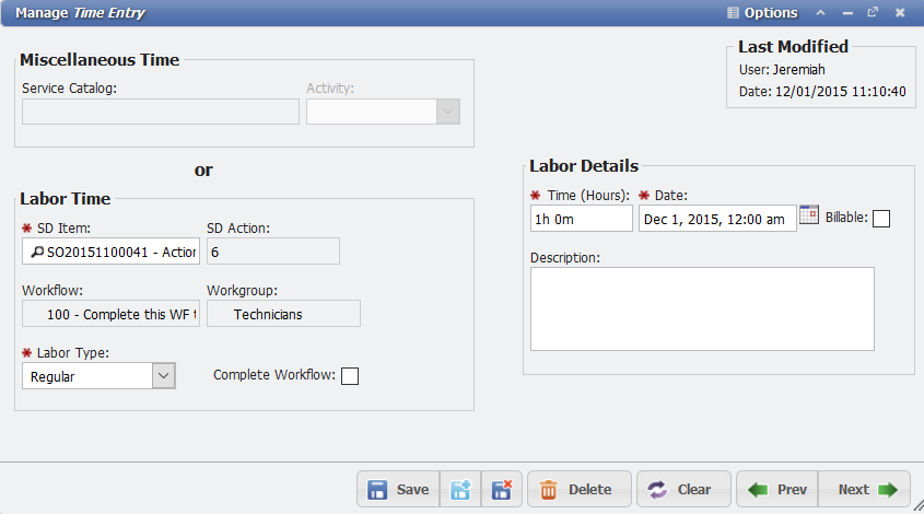 Manage Time Entry form example