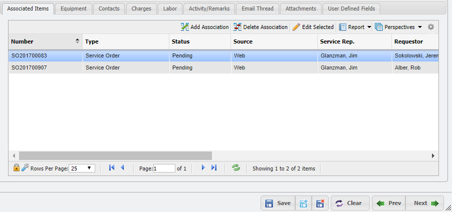 Associated Items Tab