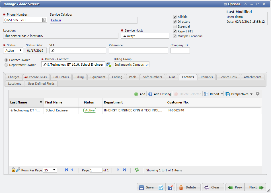 Service Application Record Example