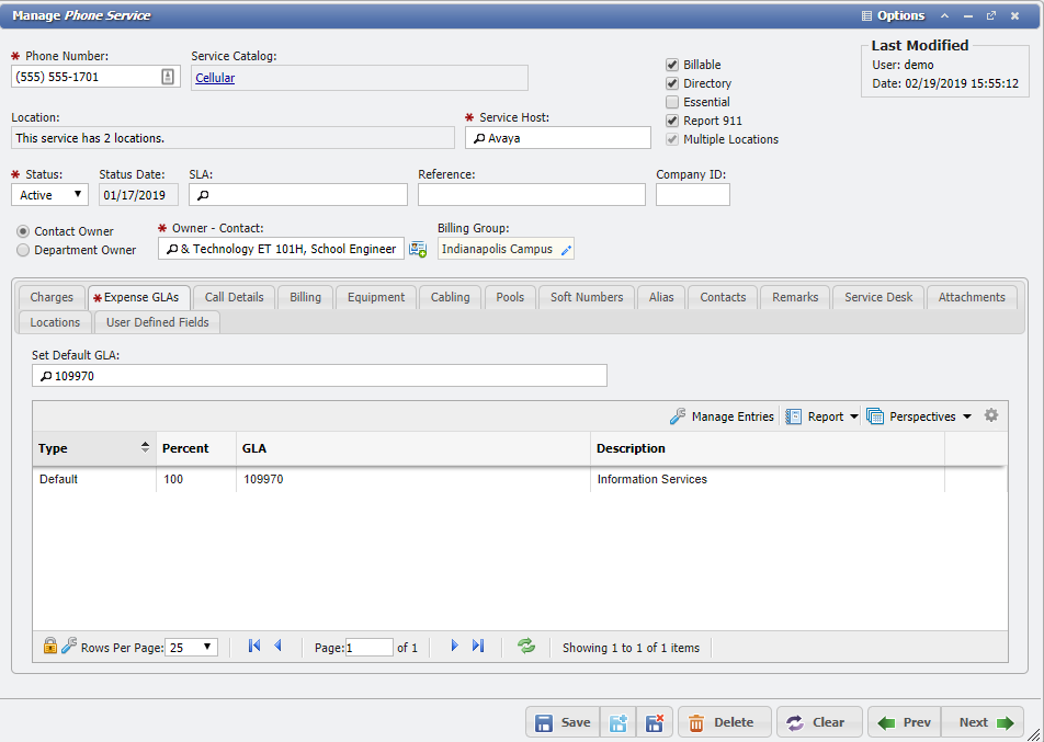 Service Application Record Example