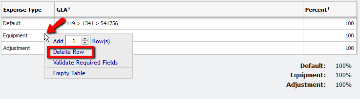 Delete a GLA from selection example