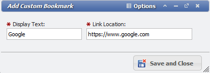 Add Custom Bookmark example for external links
