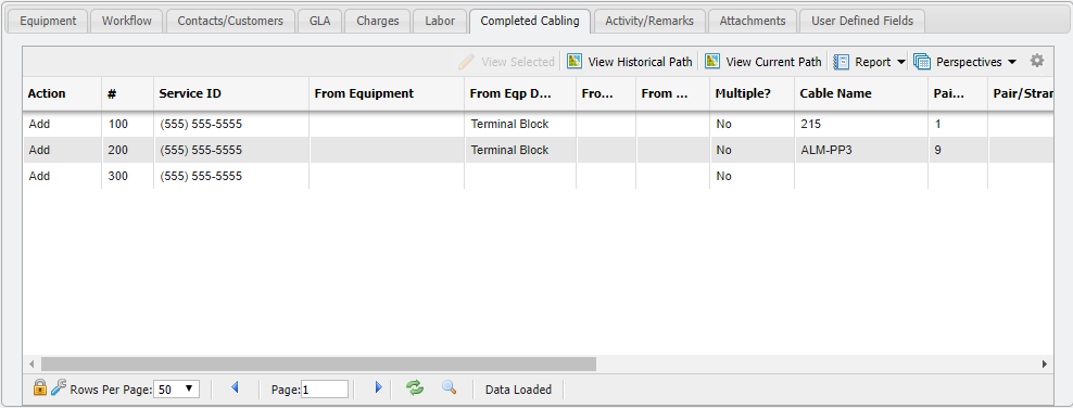 Completed Cabling Tab on a SD Action Example