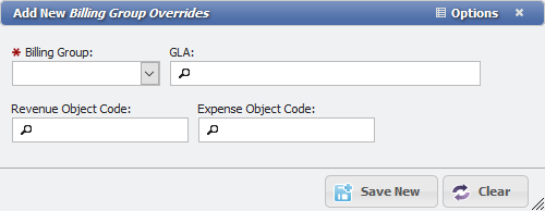 Add New Billing Group Overrides form example