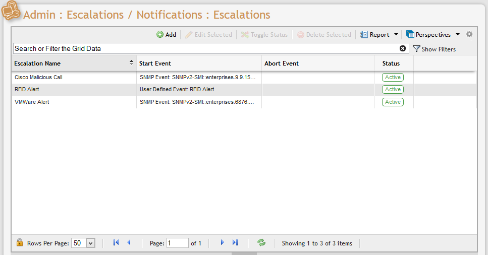 Escalations Grid example
