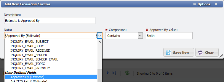 Add new Escalation Criteria form example