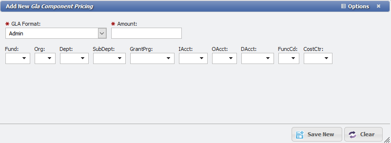 Add New GLA Component Pricing form example