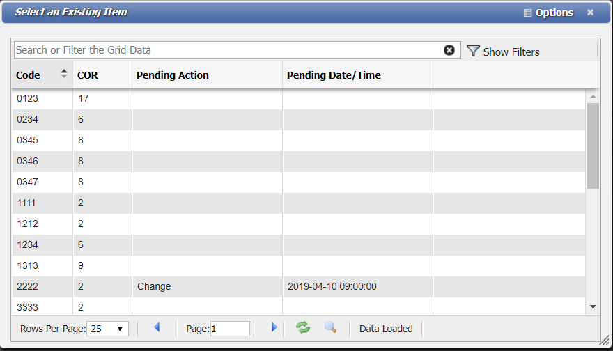Select an Existing Item form example