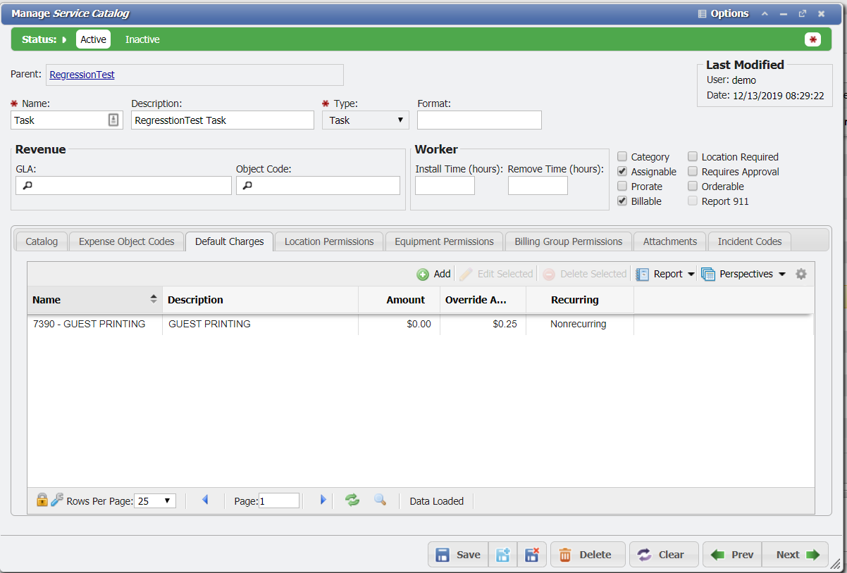Example of a Task Catalog