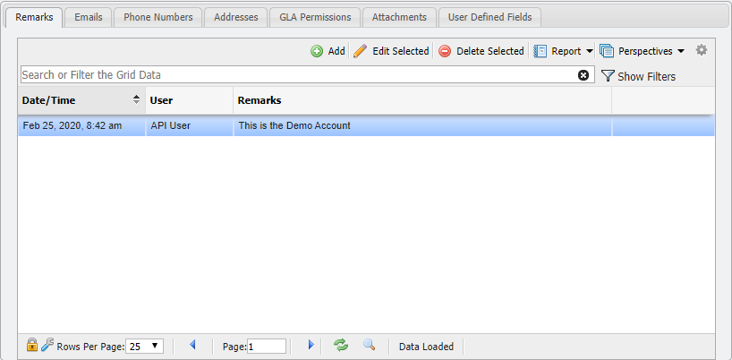 Contacts Remarks Tab Example