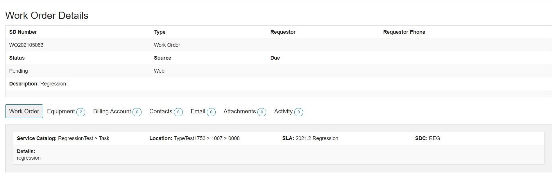 Example of Work Order review section of the CustomerCenter