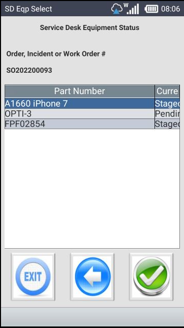 Service Desk Equipment Select screen