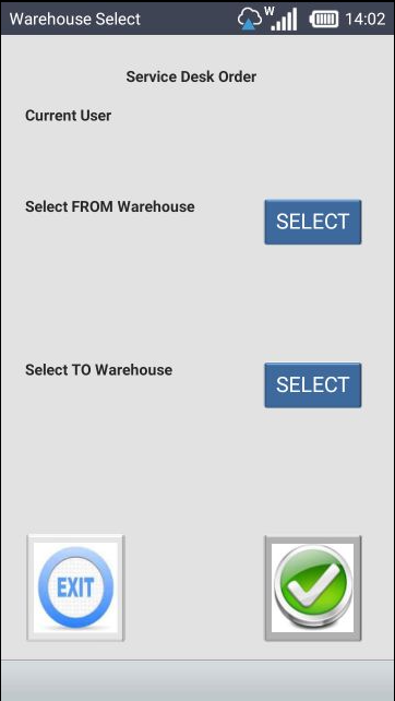 Warehouse Select screen