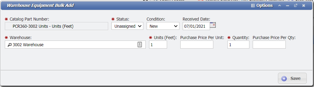 Barcode Physical Inventory Bulk Add form example