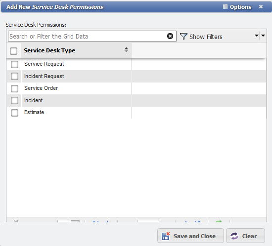 Add New Service Desk Permissions form example