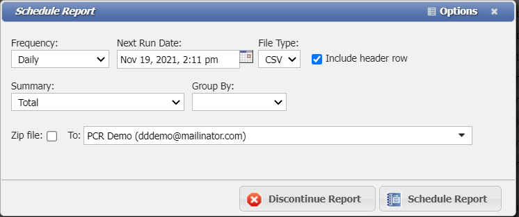 Schedule Report Form example