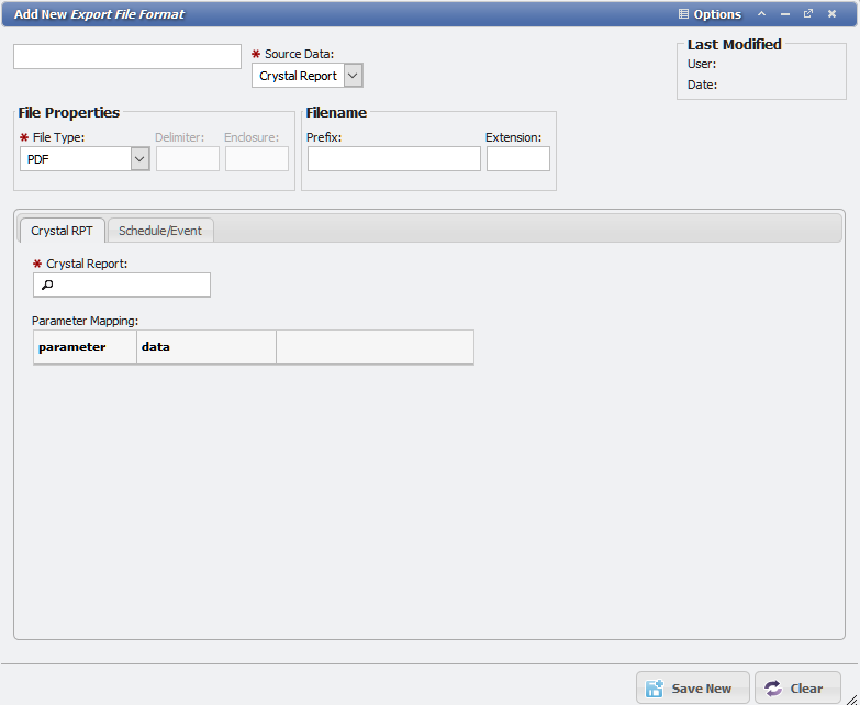 Add New Export File Format form example