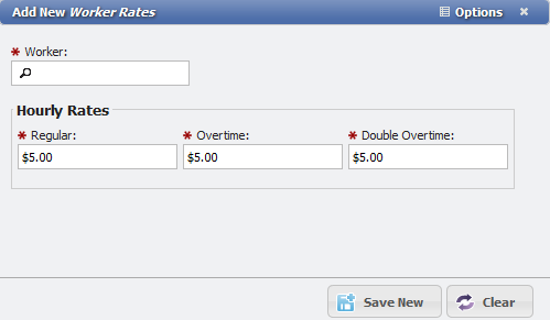 Add New Worker Rates form