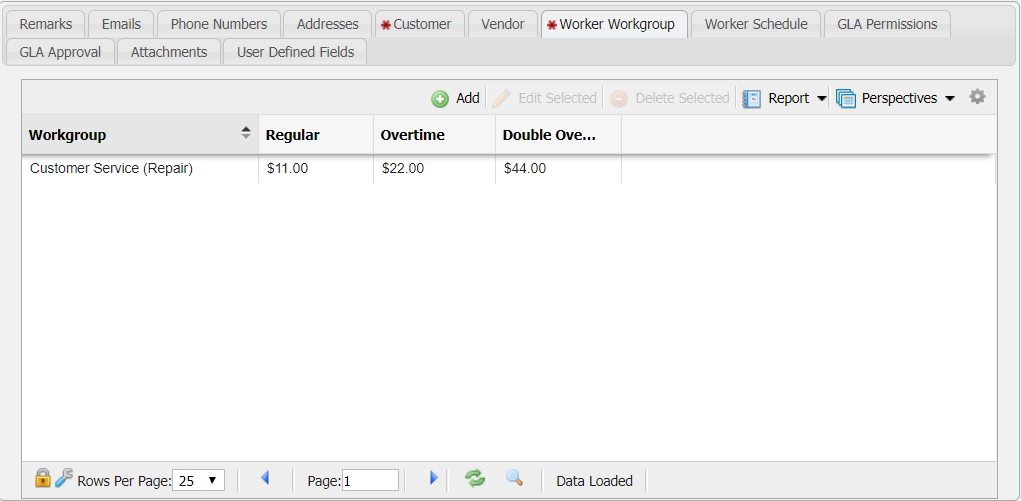 Worker Workgroup tab