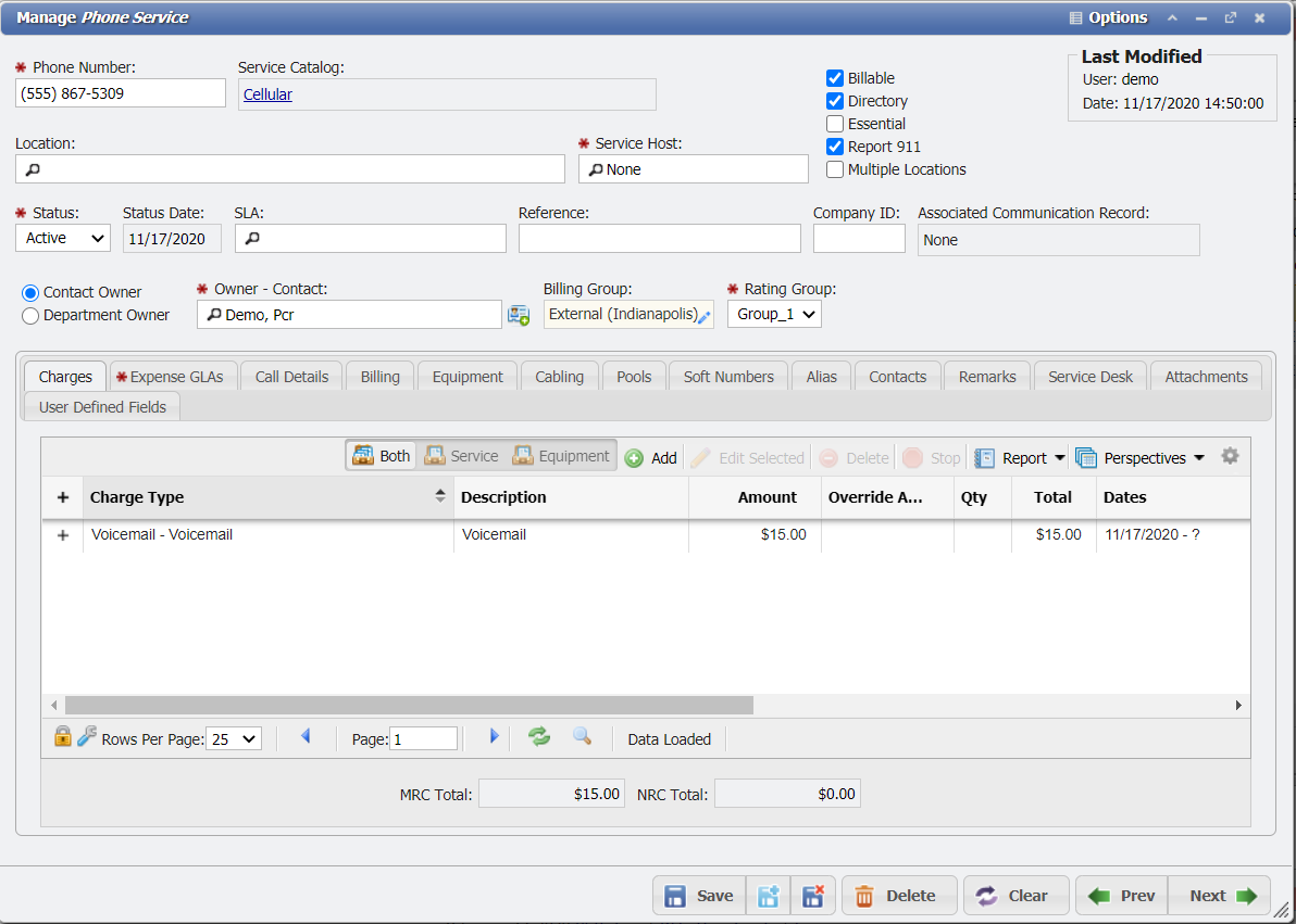 Service Feature - Charge Example