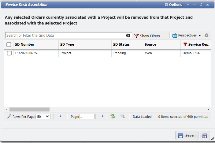 Service Desk Association form example