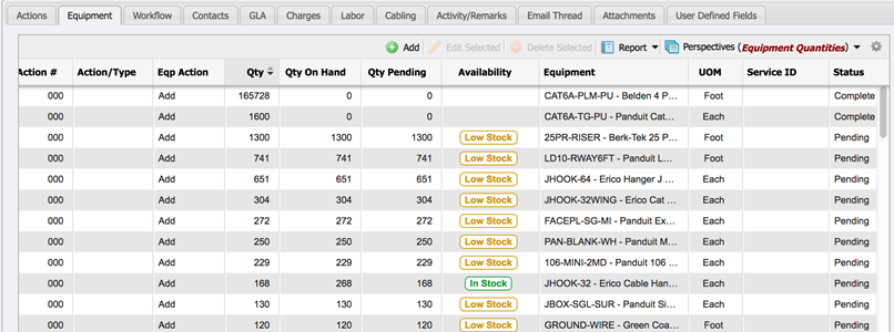 Service Order with a large number of Equipment example