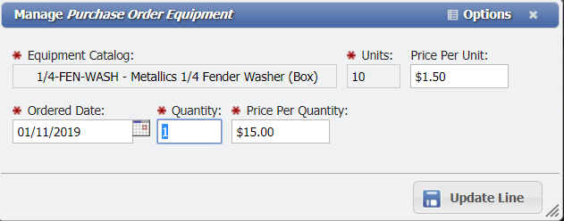 Manage Purchase Order Equipment