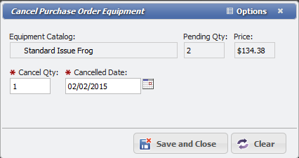 Cancel Purchase Order Equipment