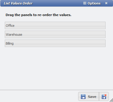 List Values Order form