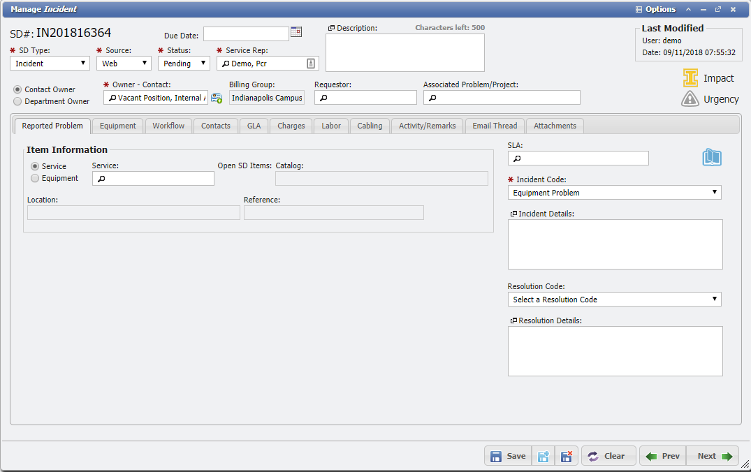 Manage Incident Form