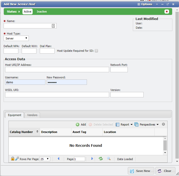 Add New Service Host form example