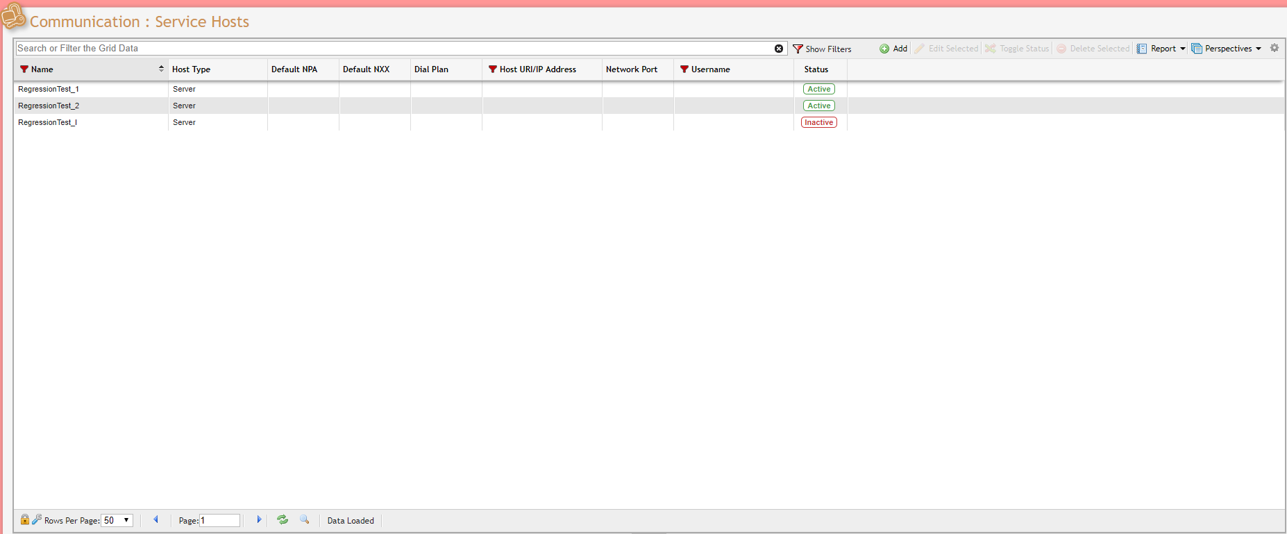 Service Hosts Grid example