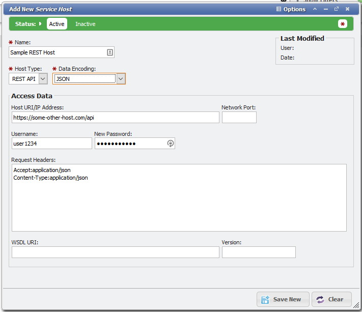 Add New Service Host form example