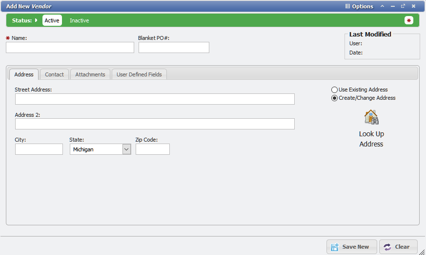 Add New Vendor form