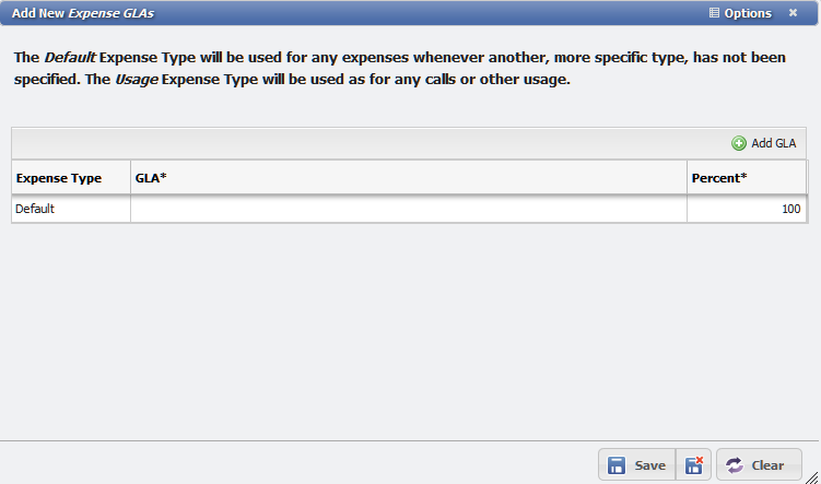 Add New Expense GLAs form example