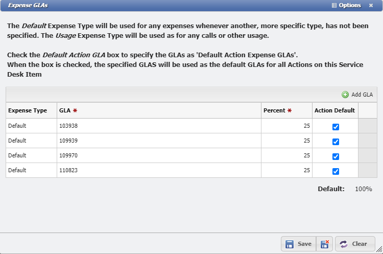Expense GLAs Action Default