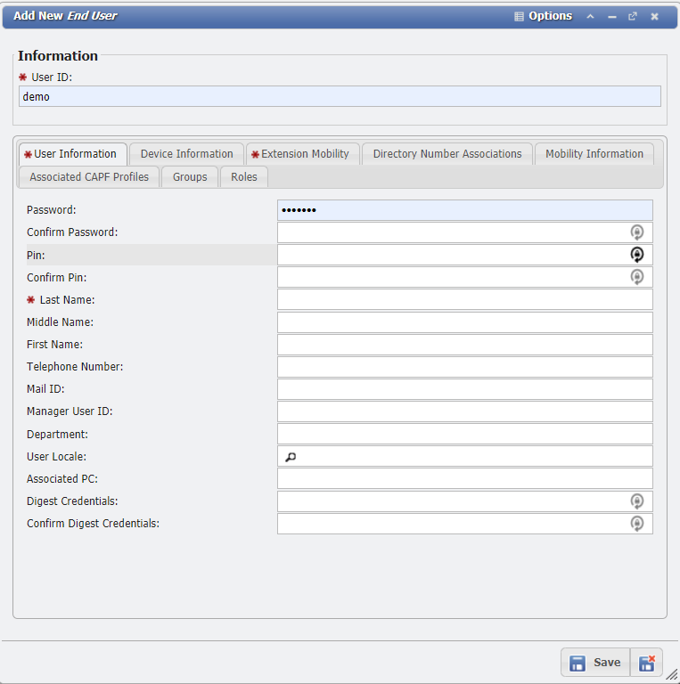 Add New End User Form example