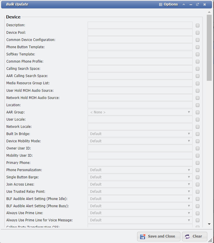 Cisco Phone Bulk Update form example