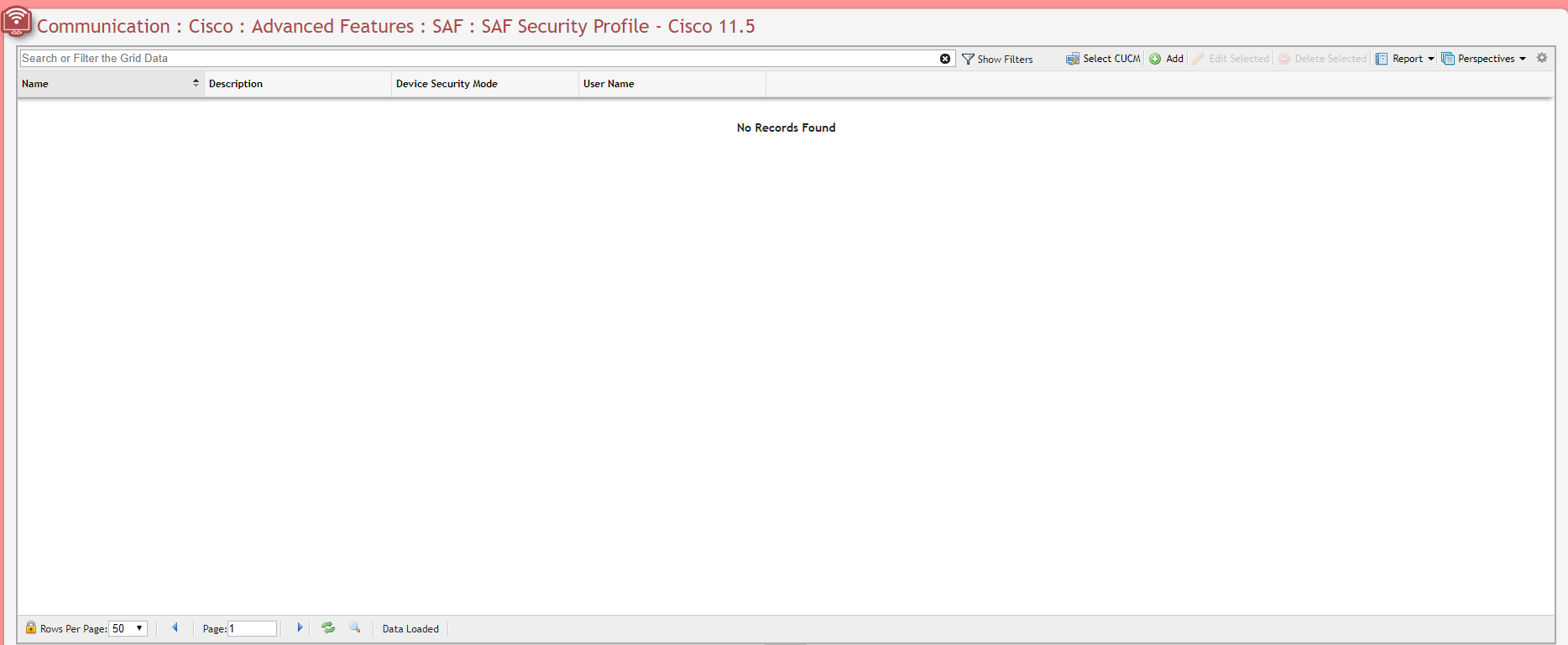 Cisco SAF Security Profile Grid example