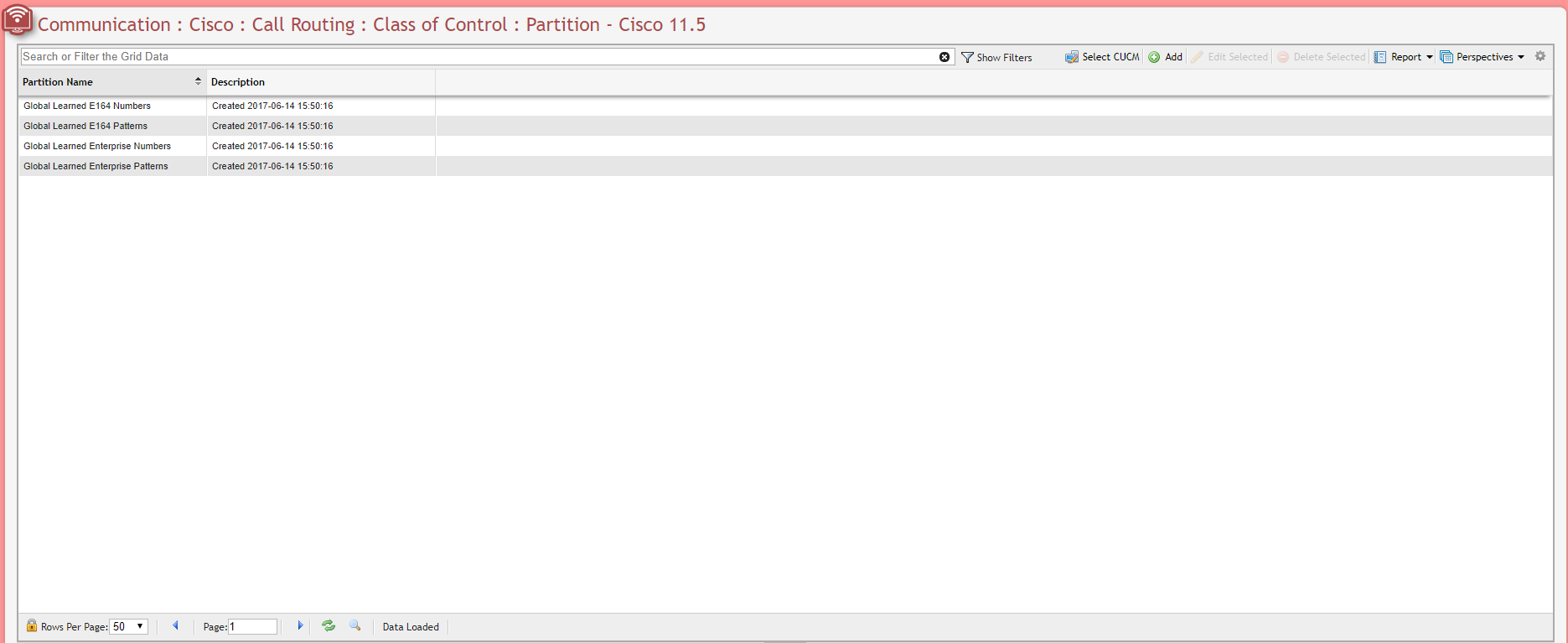 Cisco Class of Control Partition Grid example