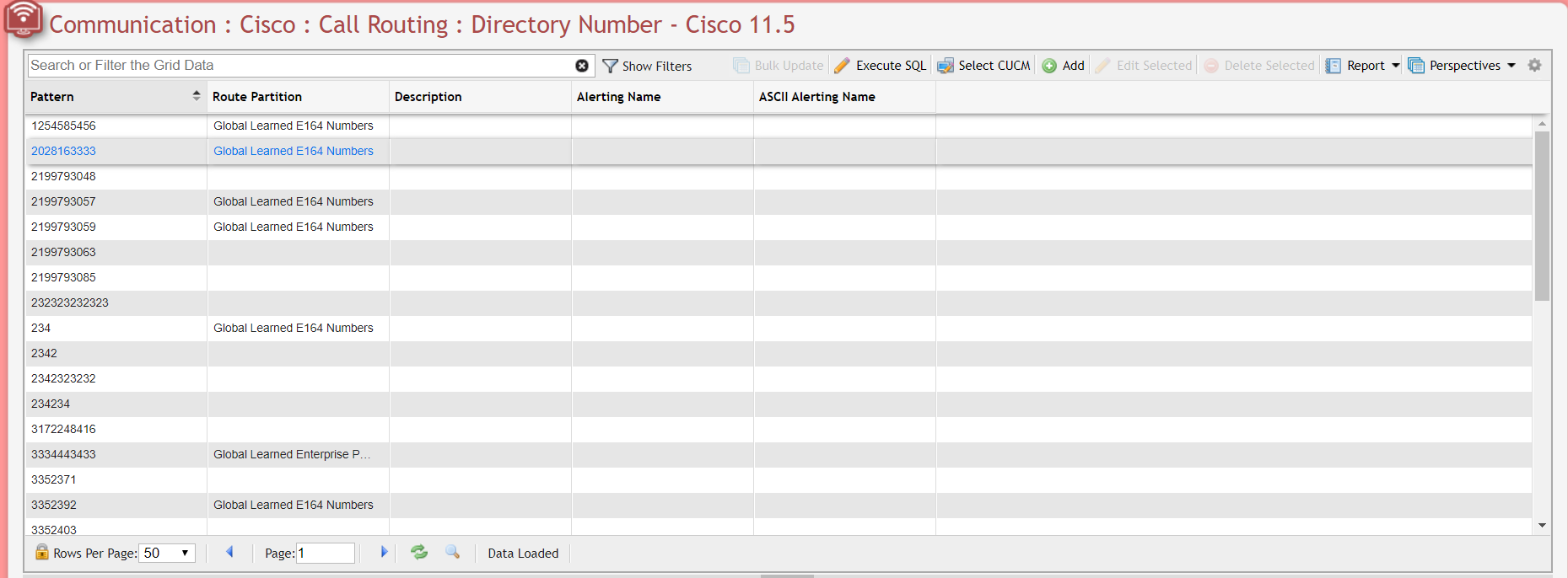 Cisco Directory Number Grid example