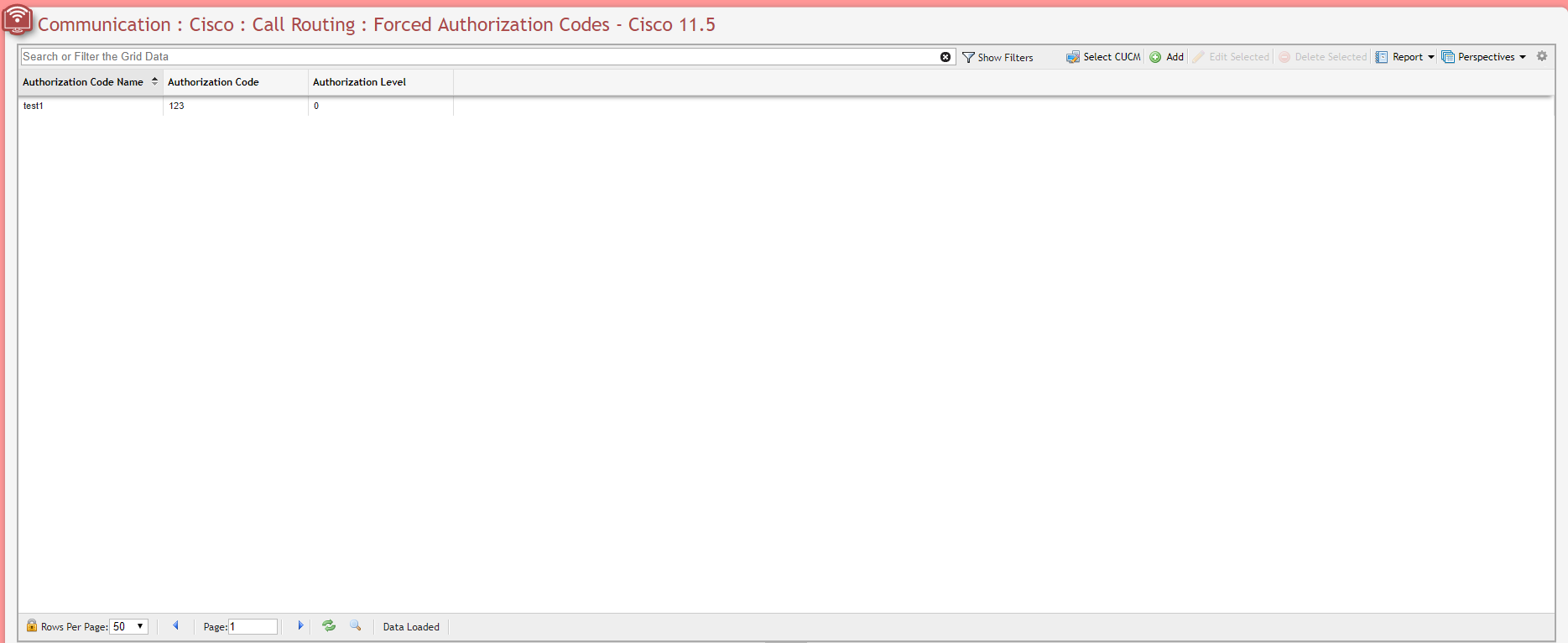 Cisco Forced Authorization Codes Grid example