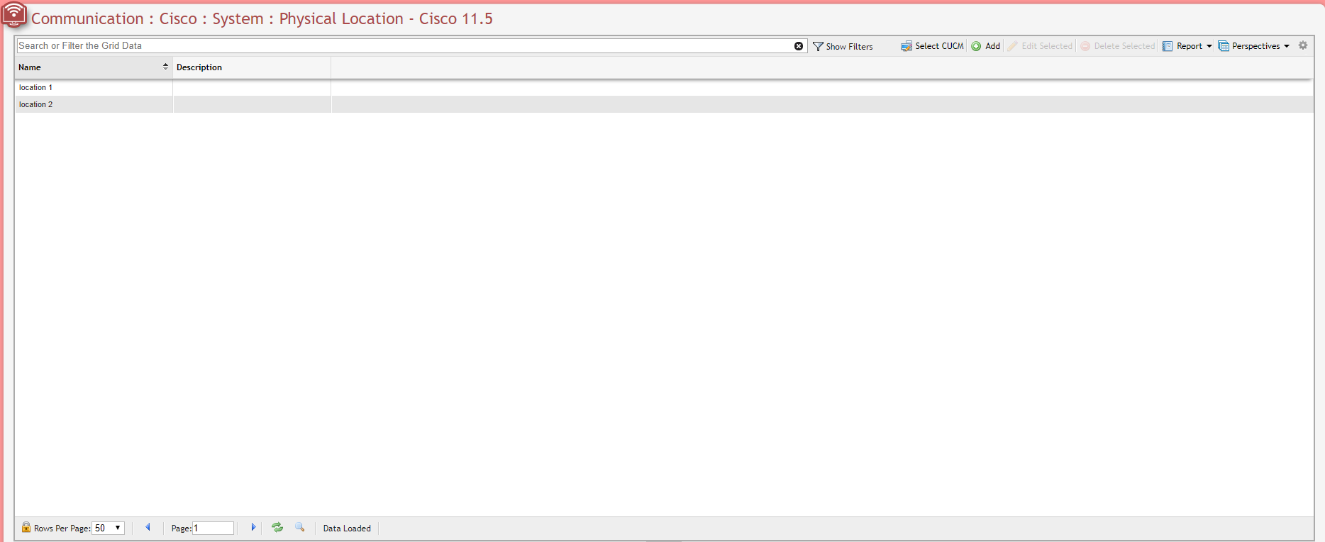 Cisco Physical Location Grid example