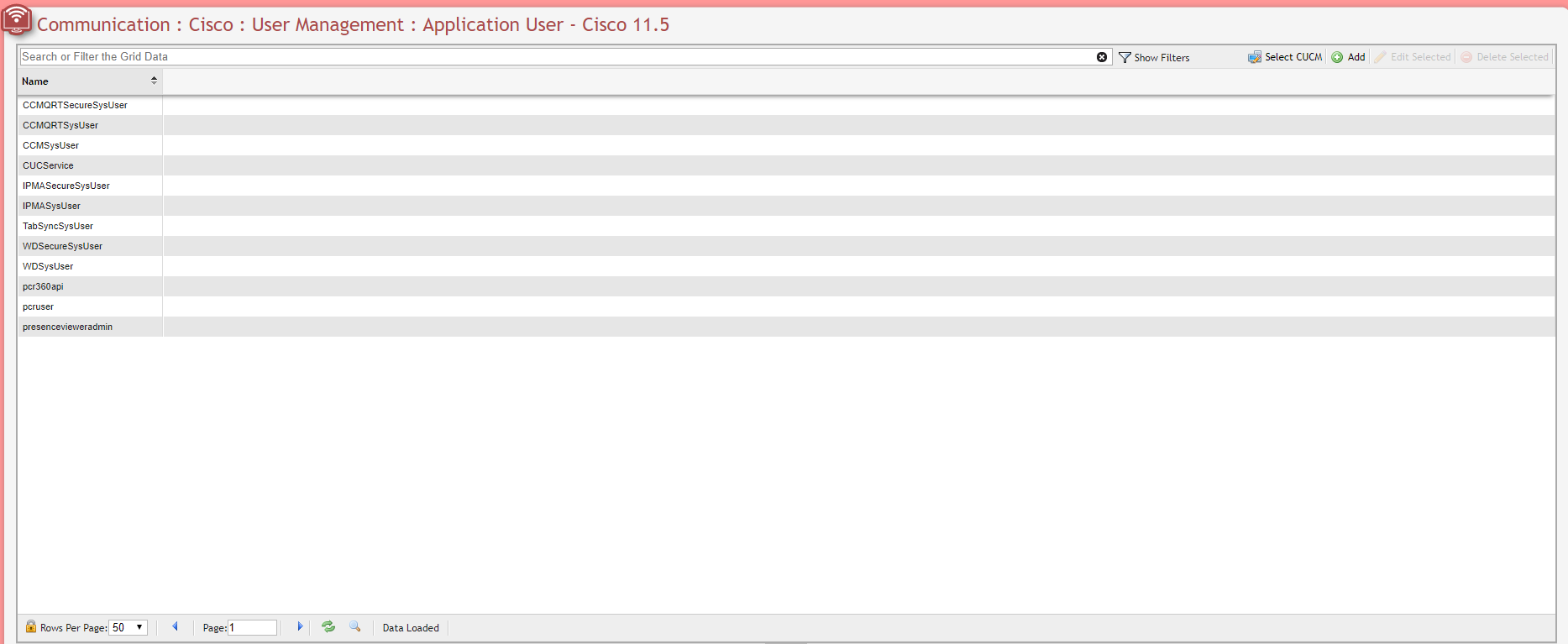 User Management Application User Grid example